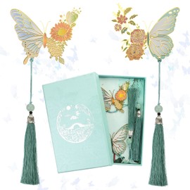 BENOSPACE 2Pcs Butterfly Bookmarks Cute Funny Metal Flower Bookmark for Women Hollow Trim Book Page Markers for Book Lovers Friend Readers Teacher Appreciation Gifts Valentine Mother's Day Christmas