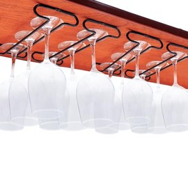 eastbao Wine Glass Rack Under Cabinet Shelf Glasses Holder Storage with Drying Stemware Rack Under Counter Metal Hanger Hanging Rack for Kitchen Black