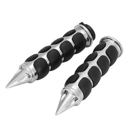 INNOGLOW Motorcycle Handlebar Grips 1" Universal Spike Non-Slip Hand Handlebar Grips Chrome Black Rubber Fit for Most Motorcycles Cruisers Motor Bikes Choppers