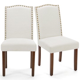 MCQ Upholstered Dining Chairs Set of 2, Modern Upholstered Fabric Dining Room Chair with Nailhead Trim and Wood Legs, Mid-Century Accent Dinner Chair for Living Room, Kitchen, Beige