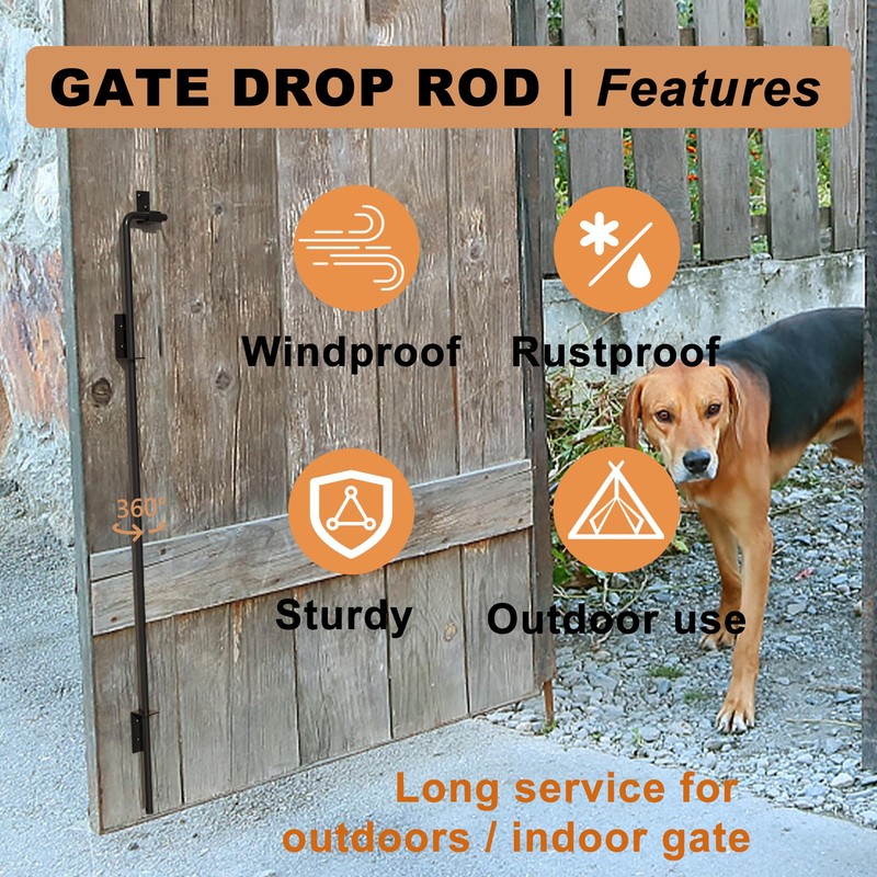 Auxdee 36 inch Gate Drop Rod, Cane Bolt for Wooden