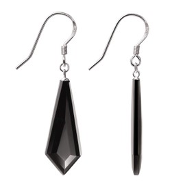 Franki Baker Art Deco Long Elegant Arrow Shaped, A Grade Black Agate & 925 Sterling Silver Drop Earrings. Length: 5cms