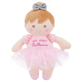 Lullaberry 23cm Soft Ballerina Baby Doll Freya - Adorable My First Baby Doll for Infants - Sensory Baby Rattle Toy - Pink