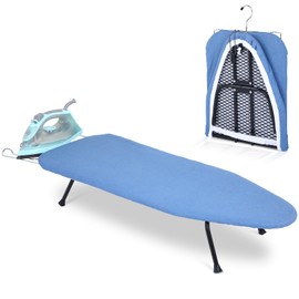 Tioncy Metal Foldable Tabletop Ironing Board with Iron Rest, Metal Portable Ironing Board Small with Heat Resistant Cotton Cover and Mini Non Slip Feet for Home Laundry Rooms Dorms Travel (Blue)
