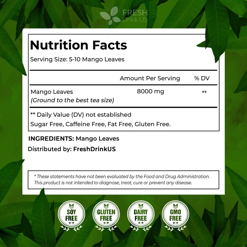 FreshDrinkUS, Premium 60+ Mango Whole Leaves Dried, 100% Natural &