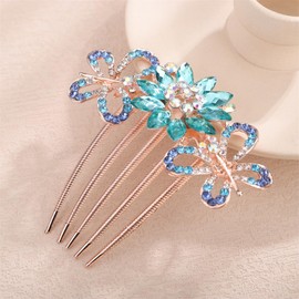 Aimimier Dainty Flower Butterfly Rhinestone Hair Side Combs Sparkly Crystal Long Teeth Comb Wedding Bridal Hair Accessories for Women (Blue)