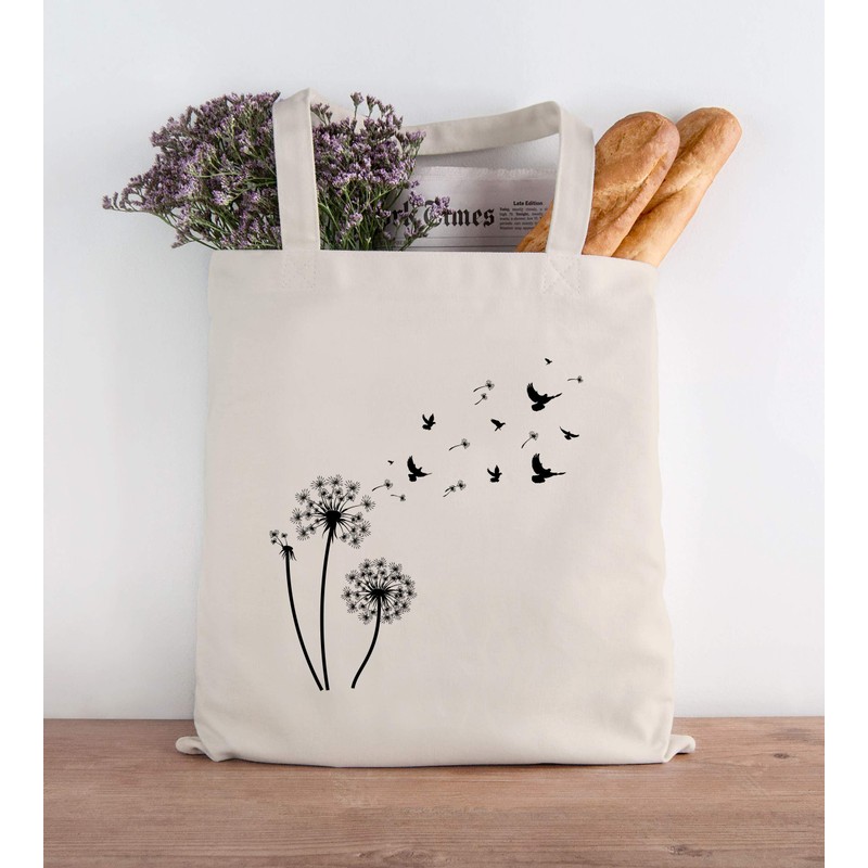 Autiga® Jute Bag Dandelion Birds Cotton Bag Fabric Bag Shoulder