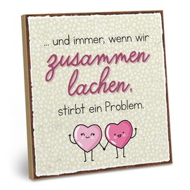 ARTFAVES® Wooden Sign with Saying "Wenn wir zusammen lachen" Shabby Chic Vintage Sign Decorative Gift for Friendship, Love, Size: 19 x 19 cm