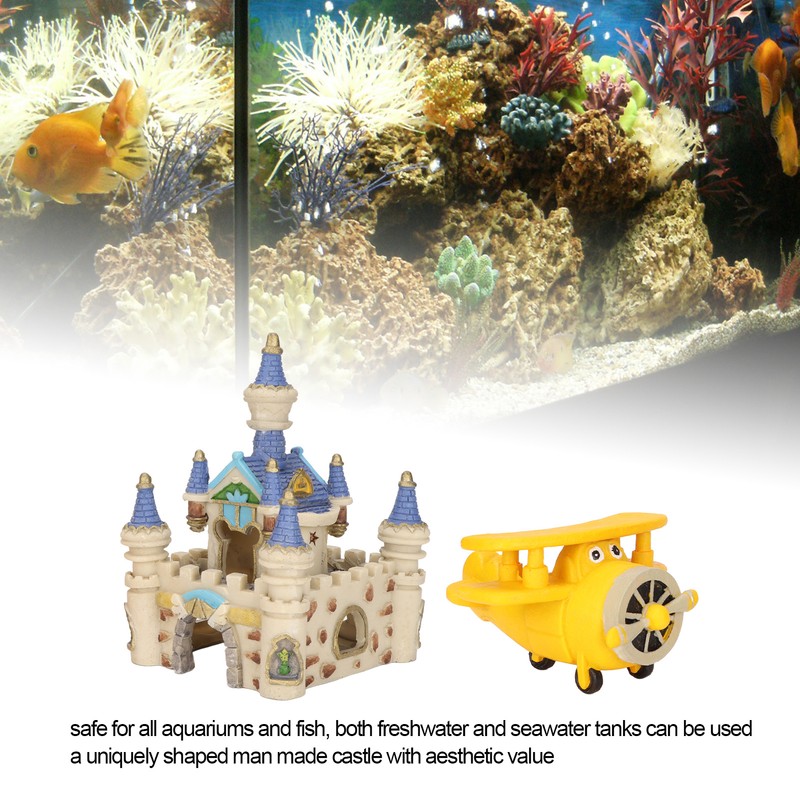 Aquarium Resin Airplane Castle Decoration Simulation Safe Cartoon Fish Tank