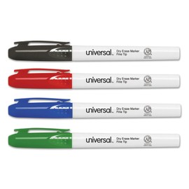 Universal Pen Style Dry Erase Marker, Fine Bullet Tip, Assorted Colors, 4/Set