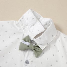 nilikastta - Traje de niño pequeño con lazo/tirantes, pantalones de boda para caballero, 1 a 10 años, White Grass Green, 4-5T