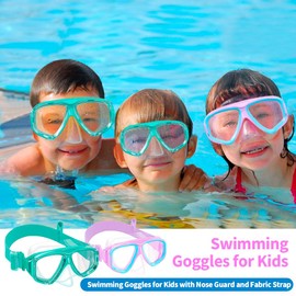 XFSRG Swimming goggles for children from 3 to 14 years with nose protection, waterproof earplugs and soft fabric strap as anti-fog for swimming and playing in the water (purple)