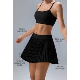 Altiland - Minifalda plisada para mujer, estilo tenis, atletismo, con pantalones cortos y bolsillo, 3 pulgadas, Negro -, M