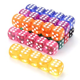GWHOLE Dice Dice 6-Sided 40pcs 14mm trpg Dice Right Angle dice Translucent 8 Colors (Red, Yellow, Blue, Green, Purple, Orange, Black, Pink)
