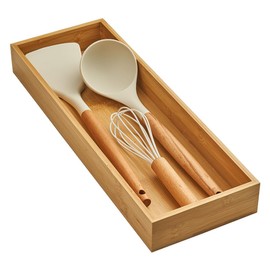 wobivcs Bamboo Drawer Organizer,16" Utensil Organizer for Kitchen, Bamboo Storage Box for Drawer.