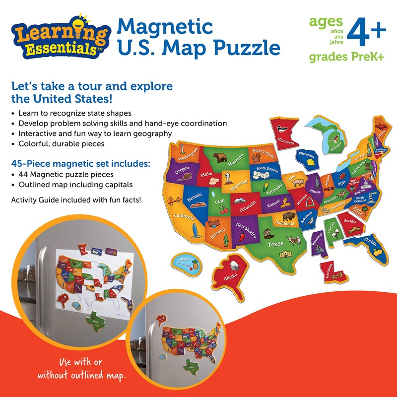 Learning Resources Magnetic U.S. Map Puzzle - Educational Map of