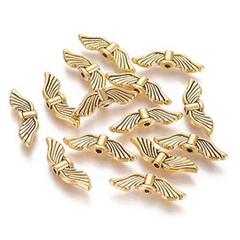 Pack of 20 Wings Angel Metal Beads Angel Wings Beads 20 mm, Gold Colour, Metal Spacer DIY for Bracelets, Necklaces