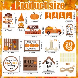 20 Pcs Fall Tiered Tray Decor Thanksgiving Pumpkin Gnome Truck Wooden Sign Rustic Farmhouse Decorative Tray Signs Tabletop Decor for Fall Thanksgiving Harvest Home Shelf Table Decor