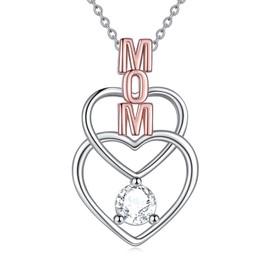 POPKIMI Gifts for Mom 925 Sterling Silver Mom Necklace Mom Jewelry Birthday Gifts for Mom Love Heart Pendant Necklace for Women (Gifts for Mom)
