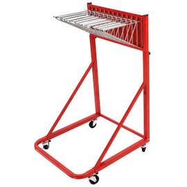 KUAFU Mobile Blueprint Storage Rack w/ 12 Adjustable Height & Length Pivot Brackets Powder Coated Steel Heavy Duty File Organizer Stand Plans Holder -Red