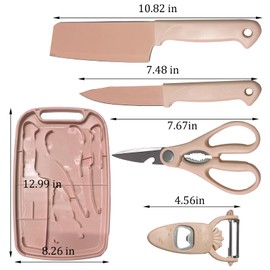 Cutting Board and Knife Set, 5 In1 Travel Cutting Board And Knife Travel Cutting Board Kitchen Scissors and Peeler For Kitchen (Pink)