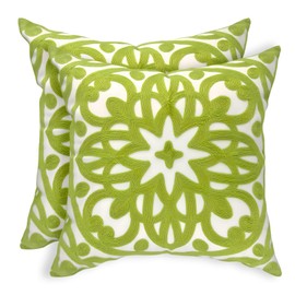 Alysheer Embroidered Summer Decorative Throw Pillow Covers 18"x18" Set of 2, Classic Boho Mandala Green Pattern Cotton Canvas Chic Cushion Cases for Sofa Couch Bed Living Room Decor (Chartreuse Green)