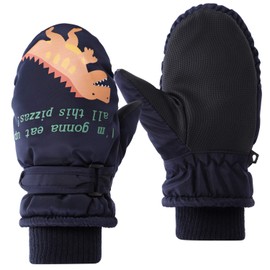 Qchomee Kids Ski Gloves Waterproof Thermal Winter Snow Snowboard Mittens Warm Dinosaur Pattern Fleece Lined Gloves for Skiing Snowboarding Toddler Girls Boys Age 4-8 Years Old