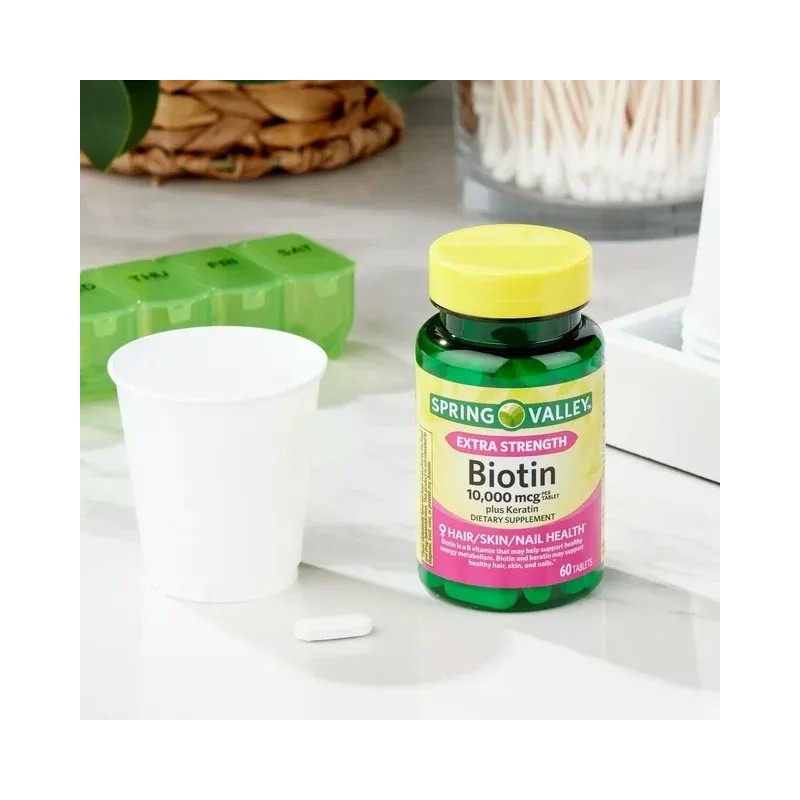 Biotina Plus Keratin Extra Strength 10,000 Mcg 60 Tabletas Sin