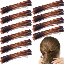 STSTR 10PCS French Barrette Hair Clips for Women, 2.56 Inch Small Tortoise Shell Hair Clip, Curved Glossy Thin Hair Flat Hair Accessories for Women - Amber, Crossed Style