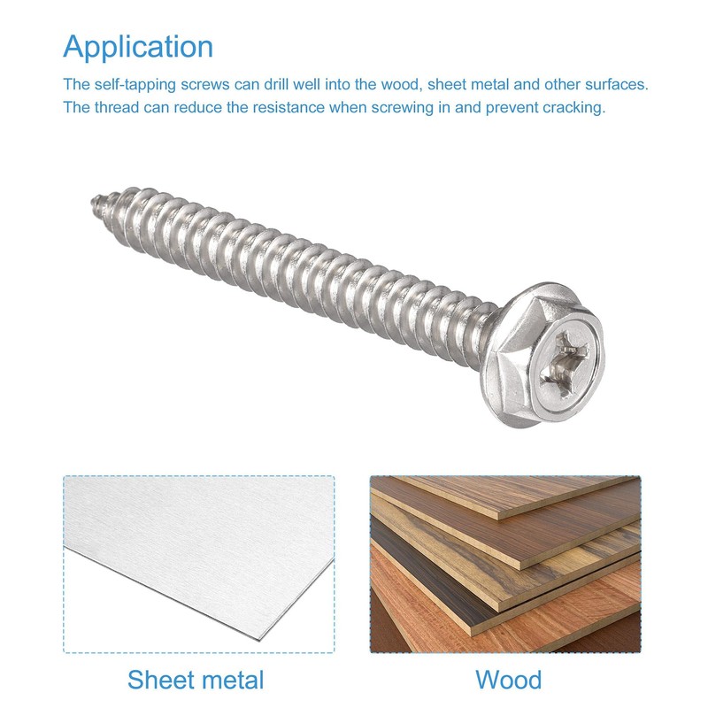 sourcing map Phillips Hex Washer Self Tapping Screws, M6 x