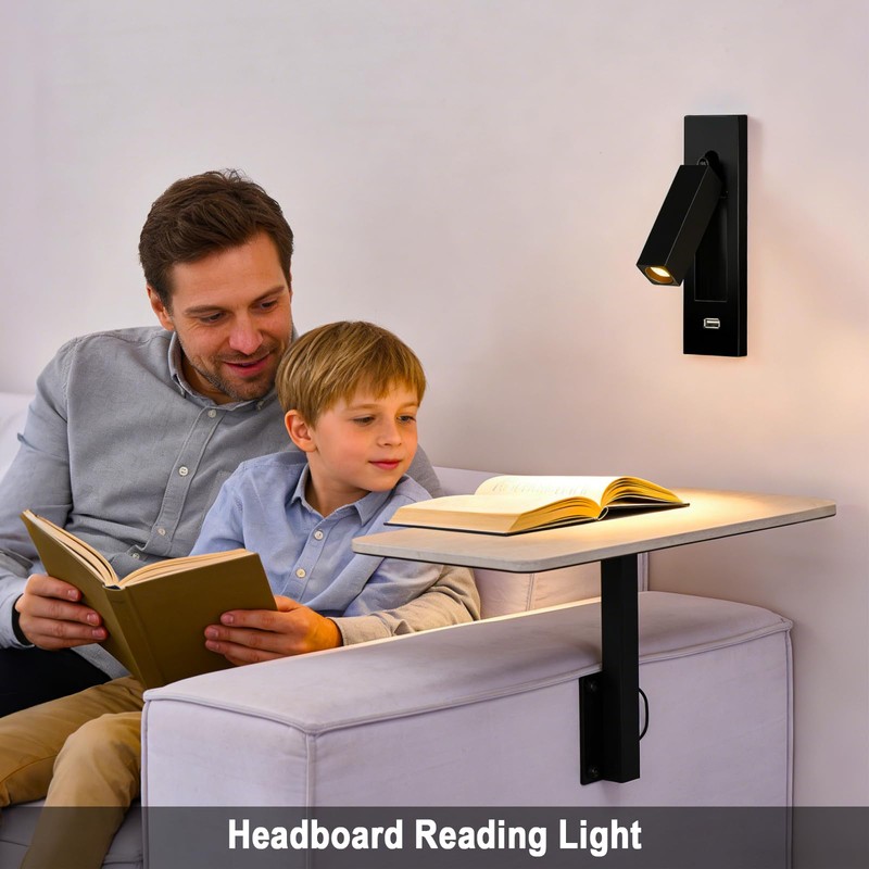 Wall Mounted Reading Light with USB, LED Bedside Reading Light