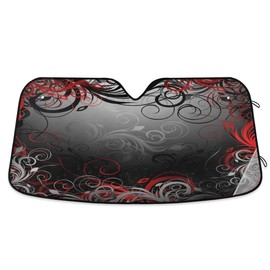 KEEPREAL Black Red Floral Windshield Sun Shade Universal Fit Car Sunshade-Keep Your Vehicle Cool, UV Sun and Heat Reflector