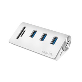 LogiLink CR0045 - USB 3.0 Hub (3 Port) with Card Reader for SD + Micro SD Memory Cards, Aluminium Case, for Windows/Mac OS/Linux, Silver