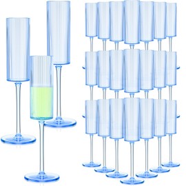Suclain 36 Pack Blue Ribbed Acrylic Champagne Flutes Bulk 5.5 oz Unbreakable Goblet Glasses Reusable Vintage Champagne Glasses Toasting Cups Wine Drinking Modern Elegant for Wedding Party Birthday