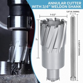 KEENTECH Carbide-Tipped Annular Cutter, 1" Diameter x 2" Depth, 3/4" Weldon Shank (2 Flat), High Speed Cutting TCT Mag Drill Bit with Pilot Pin for Harder Material, Stainless Steel, Cast Iron