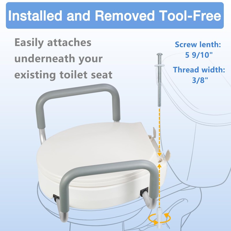 Raised Toilet Seat with Handles for Seniors, Fits Round Toilet