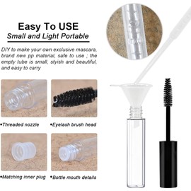 Paquete de 3 botellas vacías de tubo de rímel de 10 ml con varita de pestañas, inserciones de goma, embudos y tubos, botella de crema para pestañas con pipetas de transferencia de embudos, para aceite de ricino/aceite de crecimiento de pestañas, Negro, Bo