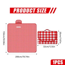 Satiskid Picnic Blanket,200 X 300cm Extra Large Thicken Picnic Mat, Portable Foldable Beach Blanket with Carrying Handle, Sandproof & Moisture Proof for Outdoor Camping Beach Family Picnic, Red Plaid