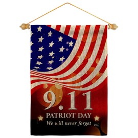 Angeleno Heritage Remember 9/11 Burlap Garden Flag Set Wood Dowel Patriot Day World Planet Peace Environment Awareness United State American House Banner Small Yard Gift Double-Sided, Made in USA