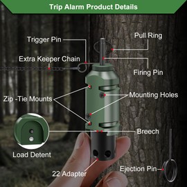 Perimeter Trip Alarm, 12 Gauge Camping Trip Wire Alarm Device with 2pcs Screws / Included 22Adapter, Early Warning Security System for Outdoor and Property Safety/Bear Deterrent - Dark Green