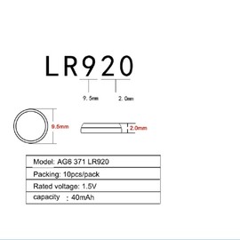 Cotchear 10 Pcs AG6 Button Cell Battery 1.55V Coin Alkaline Battery 371 SR920SW LR920 SR927 171 370 L921 LR69 SR920 AG6 Batteries [10pcs/Pack]