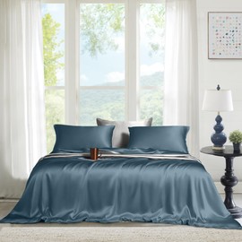 Tencel Sheets 4 Piece Set, 100% Eucalyptus Lyocell Sheets Set, Softer Than Silk, Cooling Breathable Bed Sheets for Hot Sleepers, 16 Inch Deep Pocket (Bahamas Blue, King)