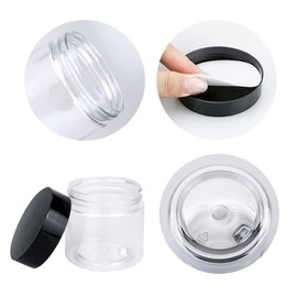BiBiFly 60ml 30pcs Clear Plastic Round Jars with Black Lids, Leak-Proof Storage Jars Containers for DIY Crafts, Kitchen Use, Beauty Product and More
