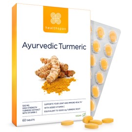 healthspan Healthspan Ayurvedic Turmeric | 60 Tablets | 95% high curcuminoid Content | Added Vitamin C | Supports Joint and Immune Health | Vegan Friendly