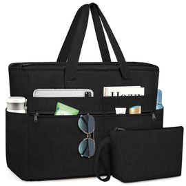 WACCET XXL Family Beach Bag, Large Waterproof Beach Bag for Women, with Zip, Foldable Lightweight Swimming Bag with Multiple Pockets, Beach Bag, Tote Bag for Beach, Travel, Holiday, Pool, Black