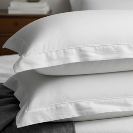 Whites of London | Luxury White Linen Bedding Set | 100% French Linen | Ultra-Soft & Breathable | Hand-Guided Embroidered Flange With Envelope | 2 Oxford Pillowcases (50 x 75 cm, White, Solid)