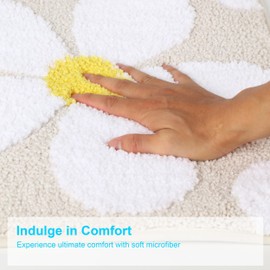 Cute Flower Bath Mat Bathroom Rugs Bathroom Accessories, Funny Non Slip Floor Bath Rug Machine Washable Bathmat Ultra Soft Microfiber Carpet for Bathtub & Shower (Beige, 24x16 Inch)