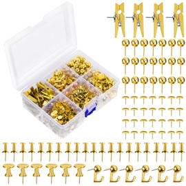 Sawysine 600 Pcs Decorative Push Pins, Gold Thumb Tacks 6 Types Cute Push Pin Clips for Bulletin Board Wall Cork Board Colorful Classroom Decor Teacher Must Haves Supplies School Crafts Project