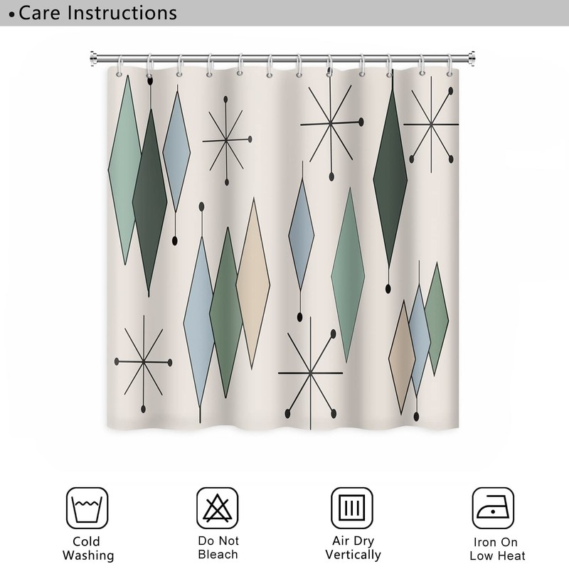 Mid Century Shower Curtain Modern Abstract Diamond Geometric Atomic Starburst