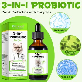Probiotic for Cats, 3-in-1 Probiotics for Cats with Digestive Enzymes & Prebiotics, Supports Gut Health, Itchy Skin Relief, Allergies & Immunity, 60ml for All Ages